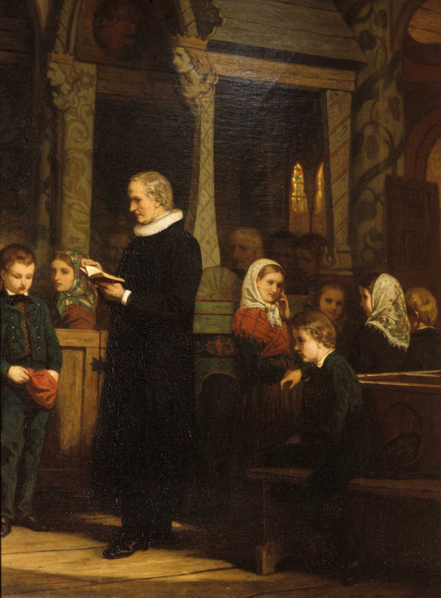 Hoprekstad stavkirke, Sogn. Detalj av maleri Konfirmasjon. Malt av H.A