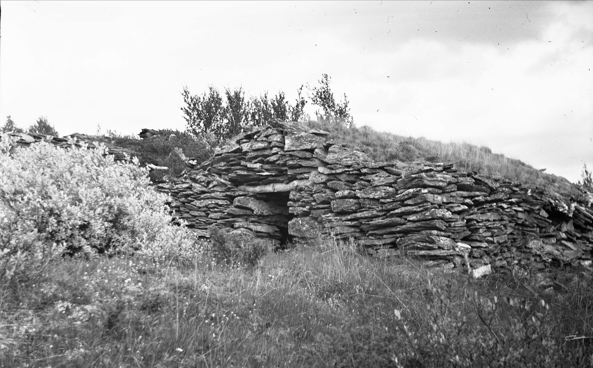 Seterfjøs, Dølvadsætra, Oppdal, Sør-Trøndelag. Fotografert 1940. Fra album. 