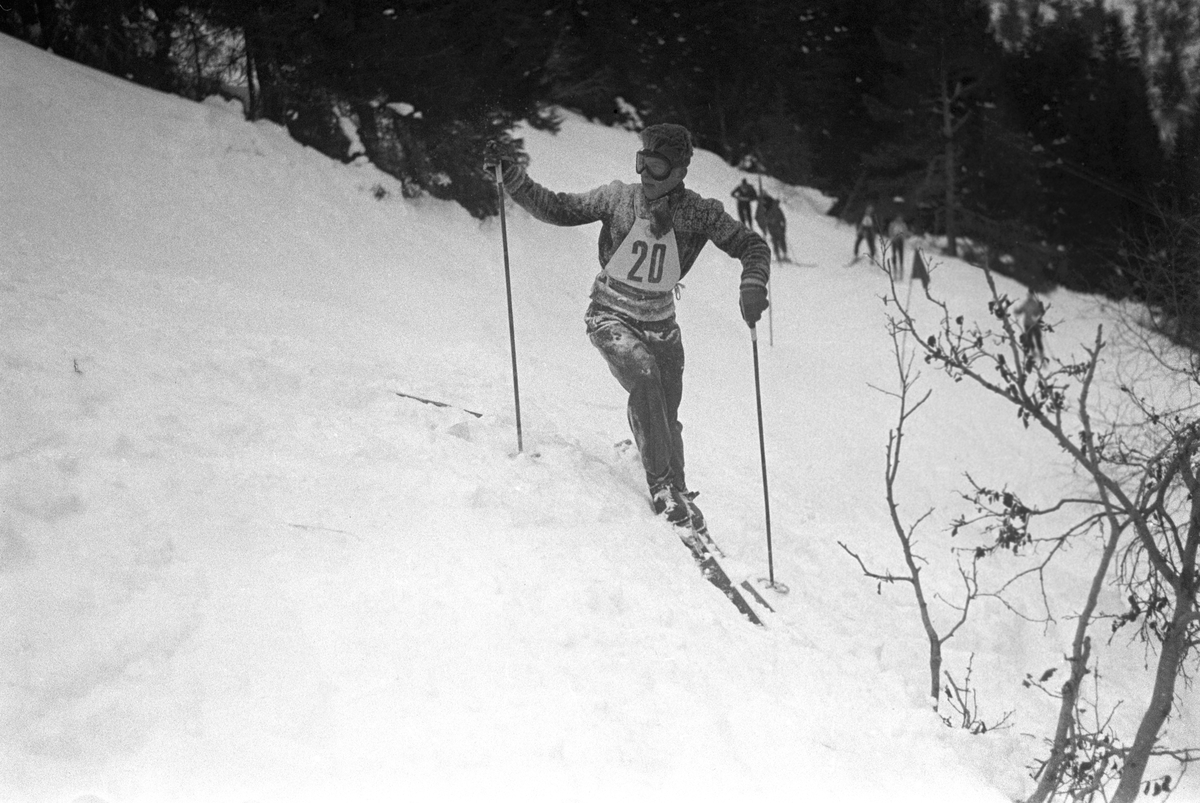 En alpinist med startnummer 20 på brystet. Holmenkollrennene på Voss 1952. Fotograf Dagbladet