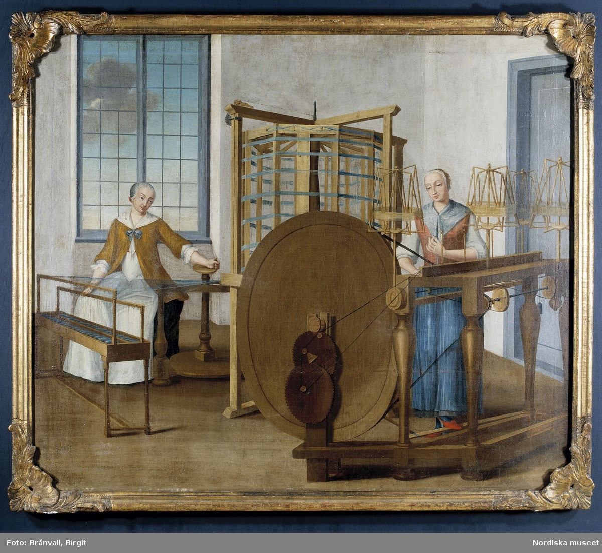 Silkespinneri, Rudolf Stenbergs sidenfabrik. Målning. Nordiska museets föremål inv.nr 85861.