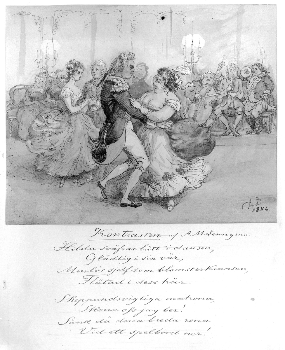 Modedans. Dansande par. Illustration till Anna-Maria Lenngrens "Kontrasten", av Fritz von Dardel. 1884. 