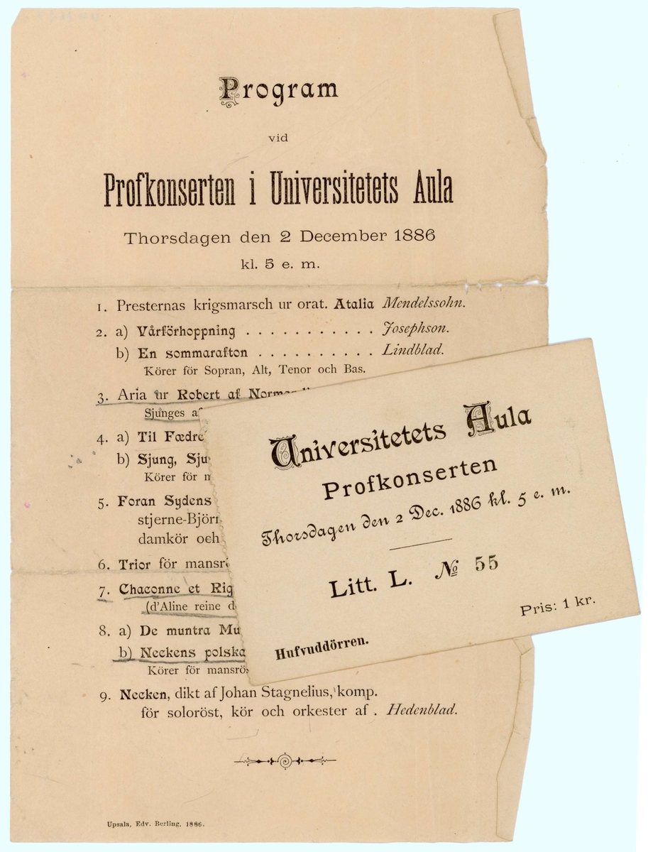 Nio inbjudningskort och inträdeskort från åren 1887-1904.