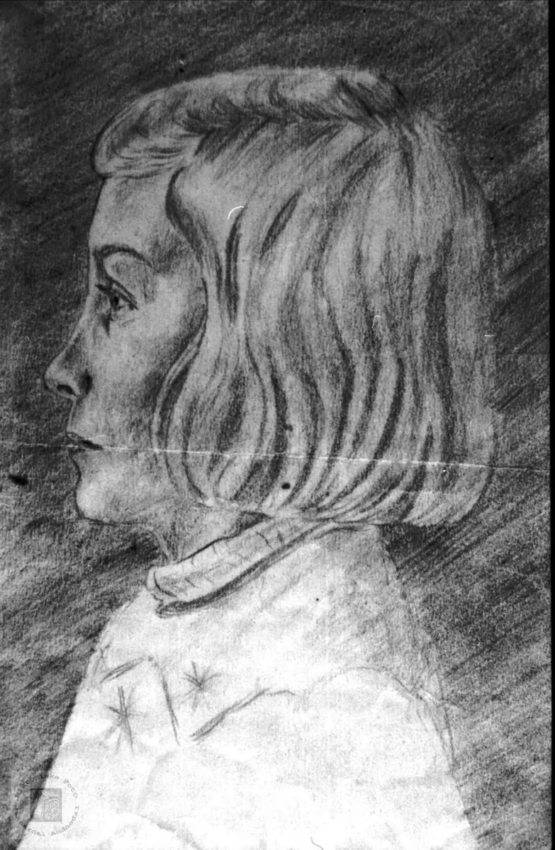 Portrett-tegning av Sigrid Haugland, f. Sveinall, Laudal.