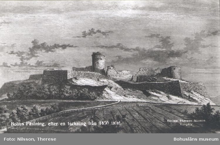 Tryckt text på kortet: "Bohus Fästning efter teckning från 1850 talet".