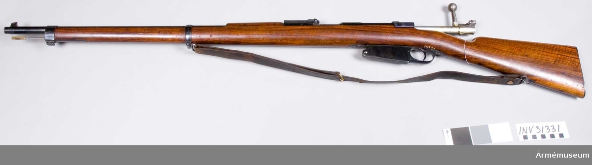 Samhörande nr 31331-3 gevär, bajonett, balja.
Gevär m/1890 (m/1891?), Argentina.
Grupp E II.