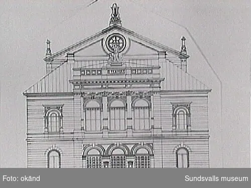 Originalritning från 1892 över Sundsvallsteater Fasaden.