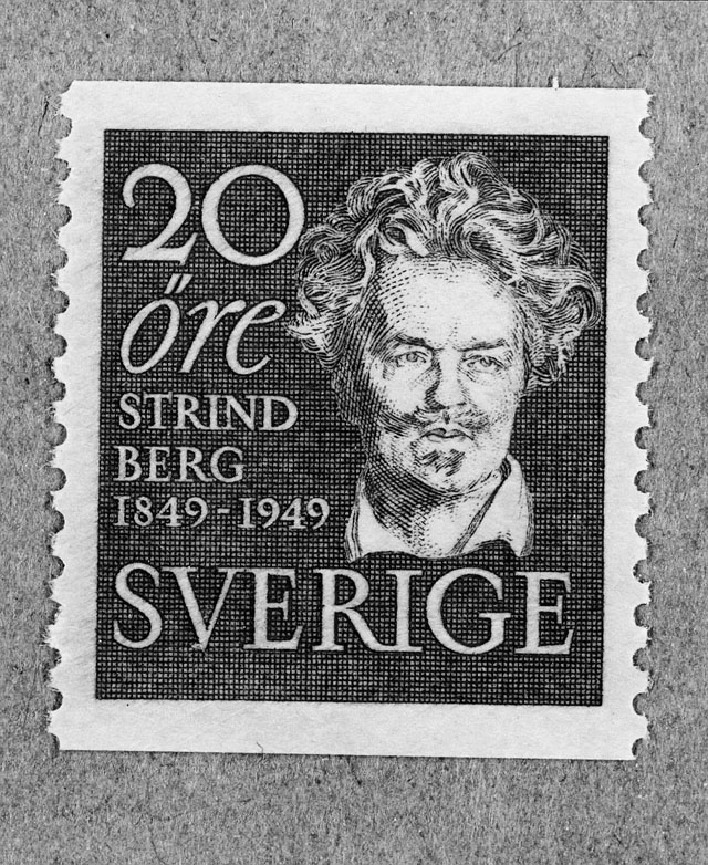 Frimärke: August Strindberg (1849-1912), författare, konstnär efter målning av R. Berg 1905.