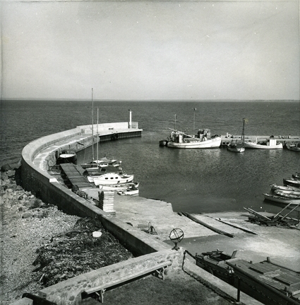 Hamnen sedd från sjöfartsmuseets bryggtak. Yttre delen med piren. Foto N Nilsson juni 1962.
Skåne, Malmöhus län, Jonstorps socken, Svanshall.