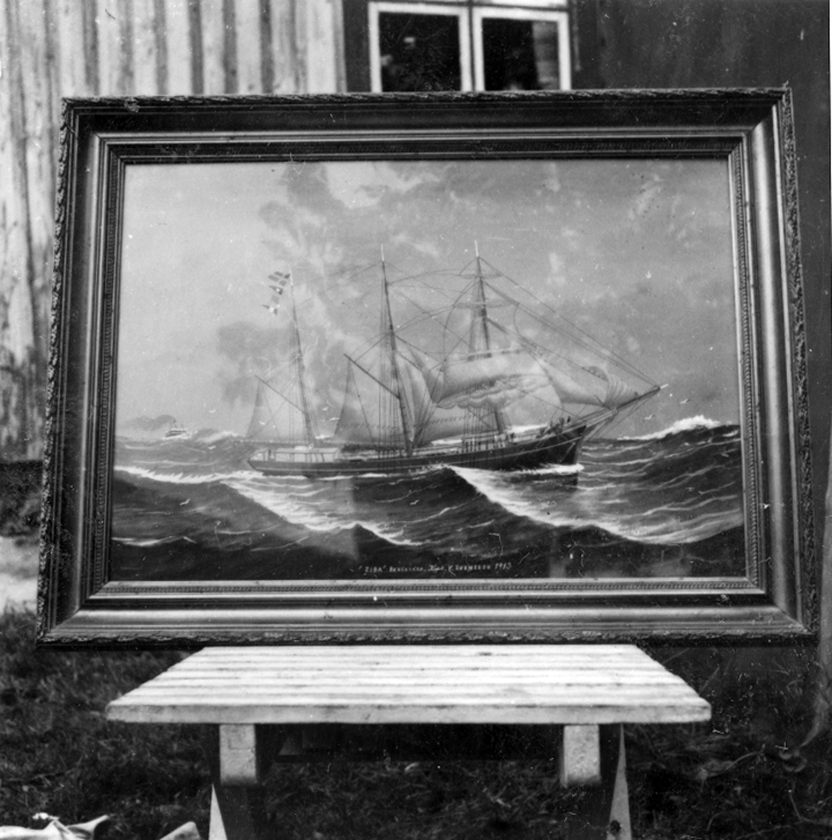 Fartygstavla tillhörig John Svensson, Bergkvara, Skonertskeppet Ziba från Bergkvara, 1913, kapten V Svensson