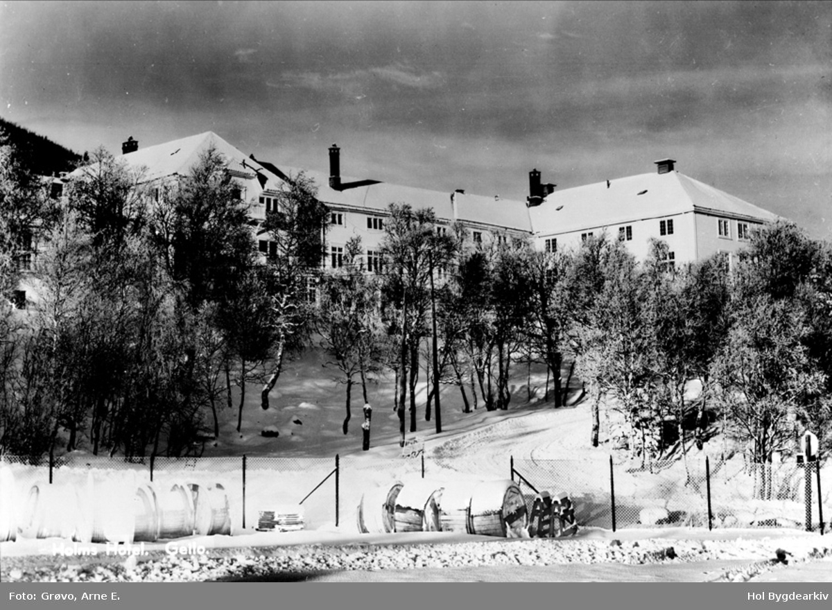 Hotell, Holms Hotel, vinter, Geilo jernbanestasjon,Bergensbanen