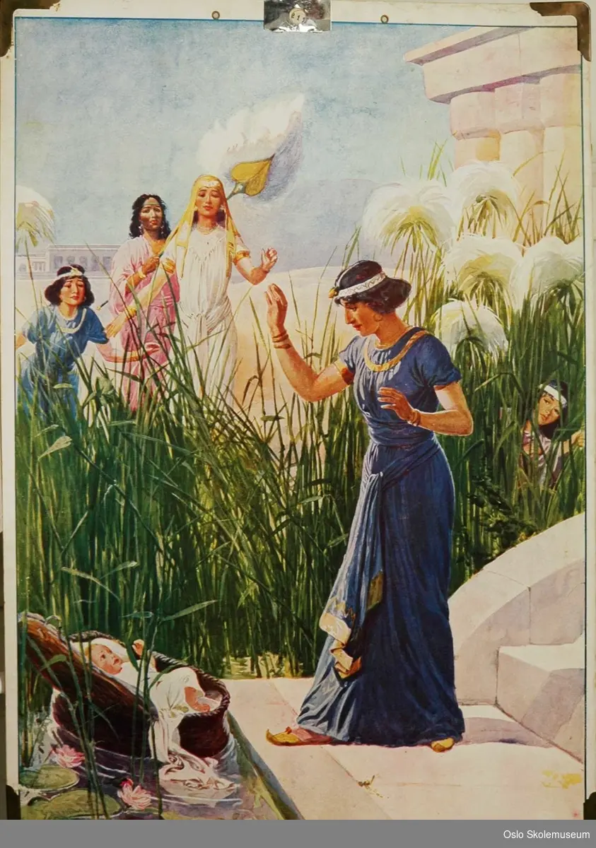Bibelhistorie: Faraos datter finner Moses i kurven på Nilen.