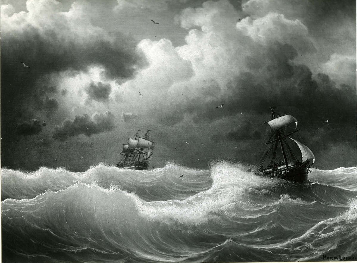 Storm på havet.
Oljemålning omkring 1857.
Storlek 69 x 95 cm