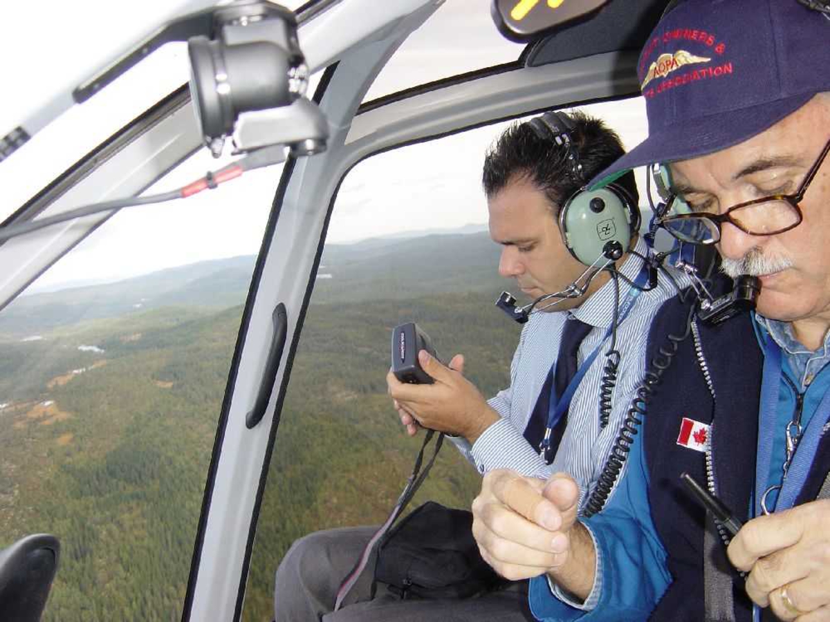 To personer, flygere (piloter) inne i helikopter cockpit.