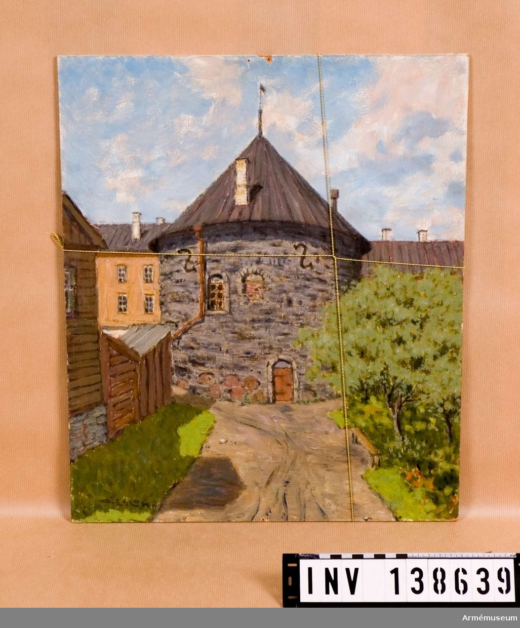 Oramad oljemålning föreställande Castell in Kuressaare, av O. Eslon.