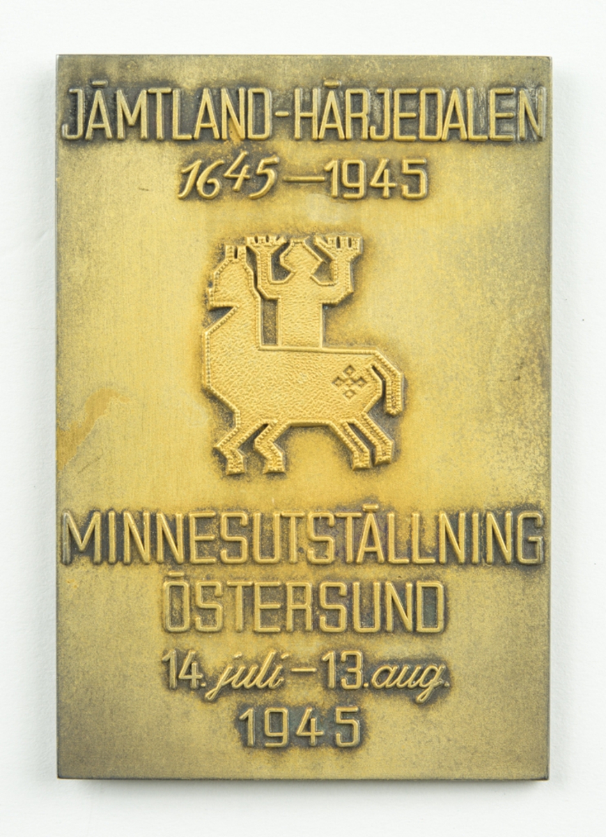 Plakett Jämtland-Härjedalen minesutställning Östersund 14 juli - 13 augusti 1945