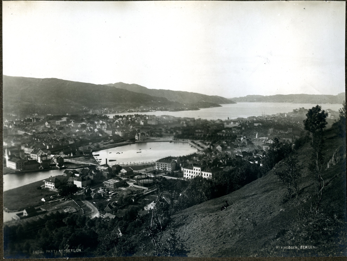 Utsikt over Bergen fra fjellsiden. Lille Lungegårdsvann