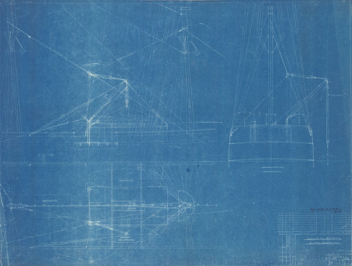 Kopia av ritning till skeppsgossefartyget af Chapman.
Ritning på förslag till båtbom å förliga däckshuset