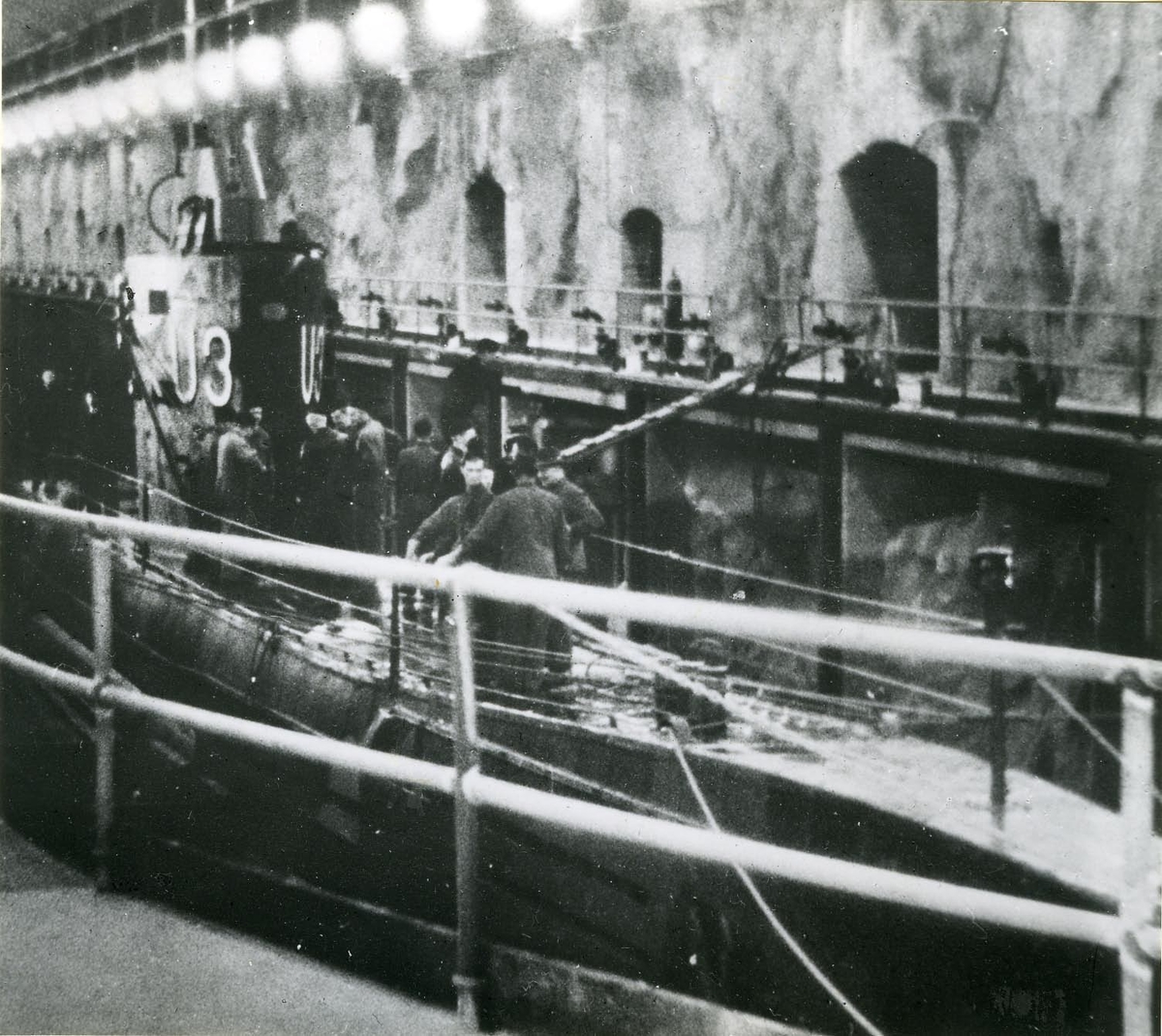 U-båten U-3 i bergsrum vid Örlogsstationen - Muskö - 1956.