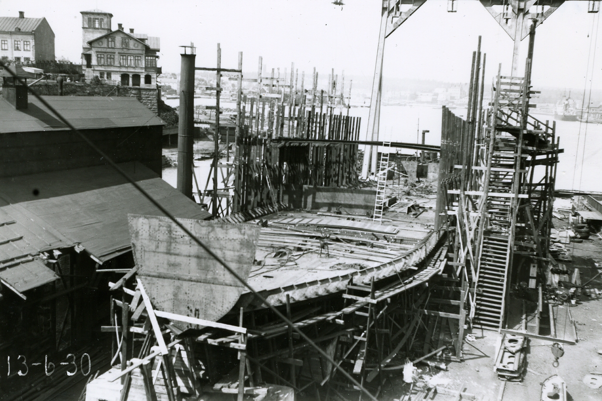 Oskarshamns varv fotografering av fartygsbygge 13.6-21.6.1930