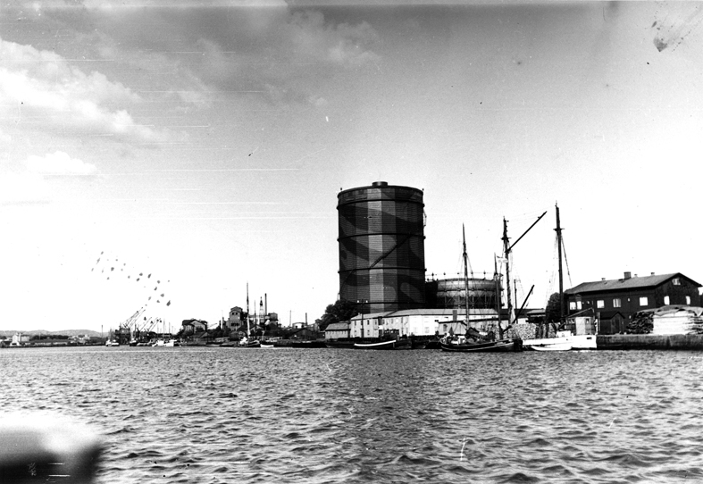 Göteborgs hamn, juni 1940.  Packhuskajen från älvsidan. Fil lic Gunnar Jonssons undersökningsresa juni 1940.