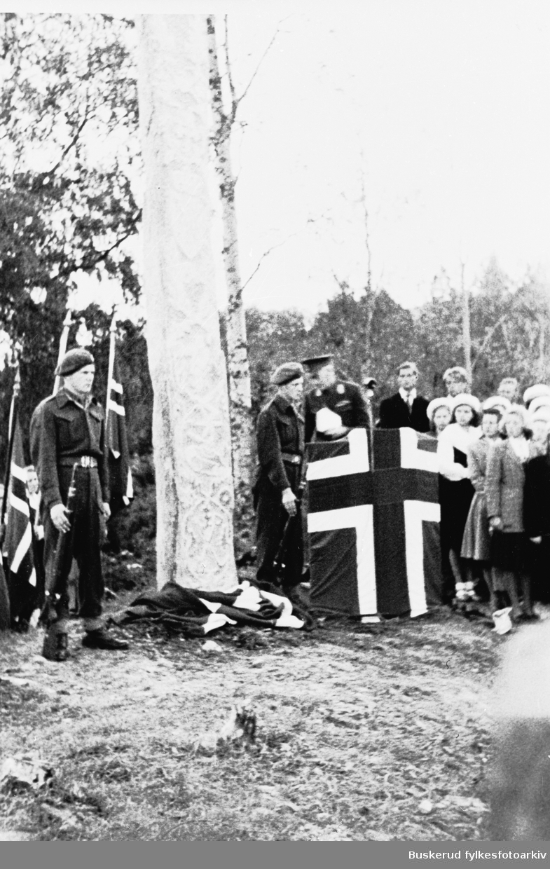 Innvielse av bauta til minne om kampene i Haugsbygd april 1940. Bautaen er laget av Ståle Kyllingstad.
Steinen ble hentet fra Skogstad brenna i Åsbygda.