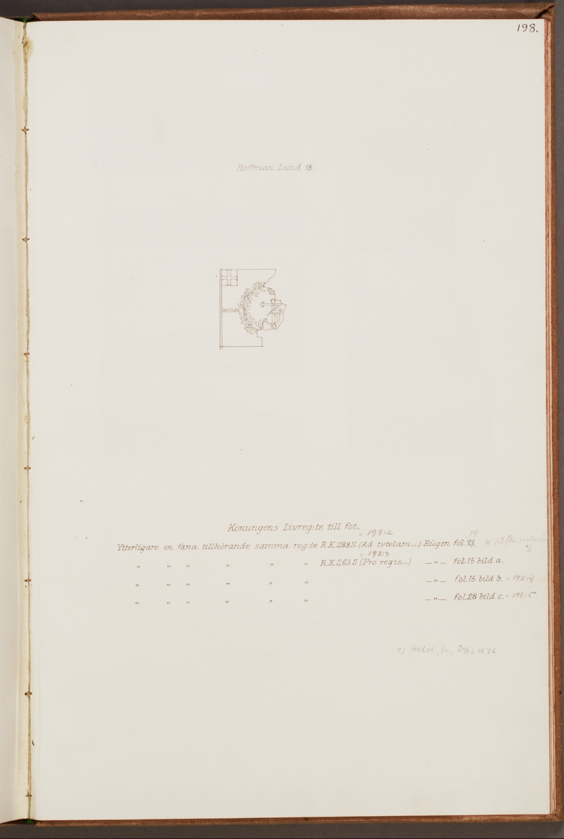 Avbildning föreställande fälttecken taget som trofé av svenska armén. Den avbildade fanan finns inte bevarad i Armémuseums samling.