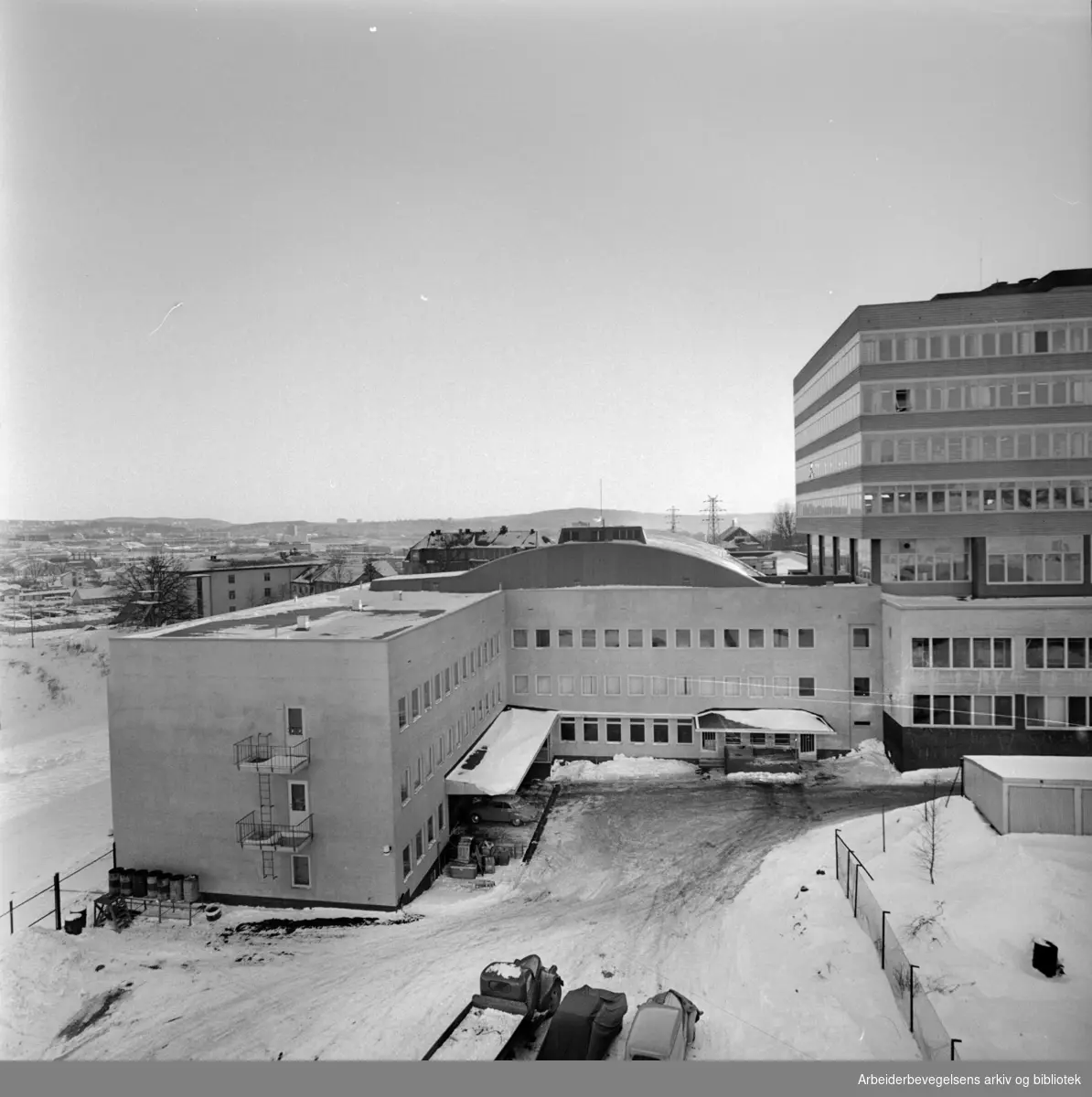 Aktietrykkeriets nybygg på Løren,.januar 1963