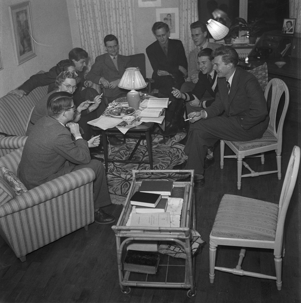 Diskussionsgrupp, Hillert, Lindsbergsgatan, Uppsala, november 1954