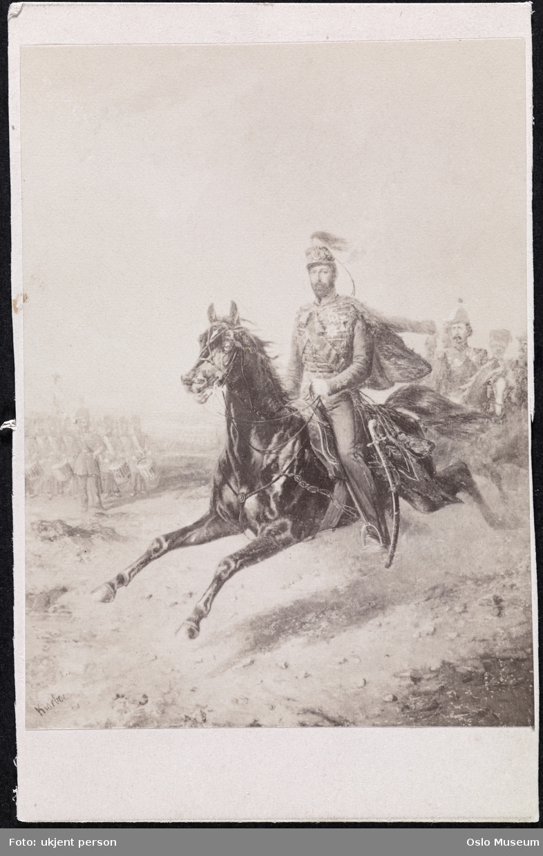 tegning: mann, konge, til hest, uniform, ryttere