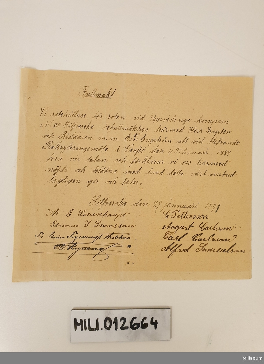 Soldatkontrakt (samtida avskrift), skriven på tunnt papper.