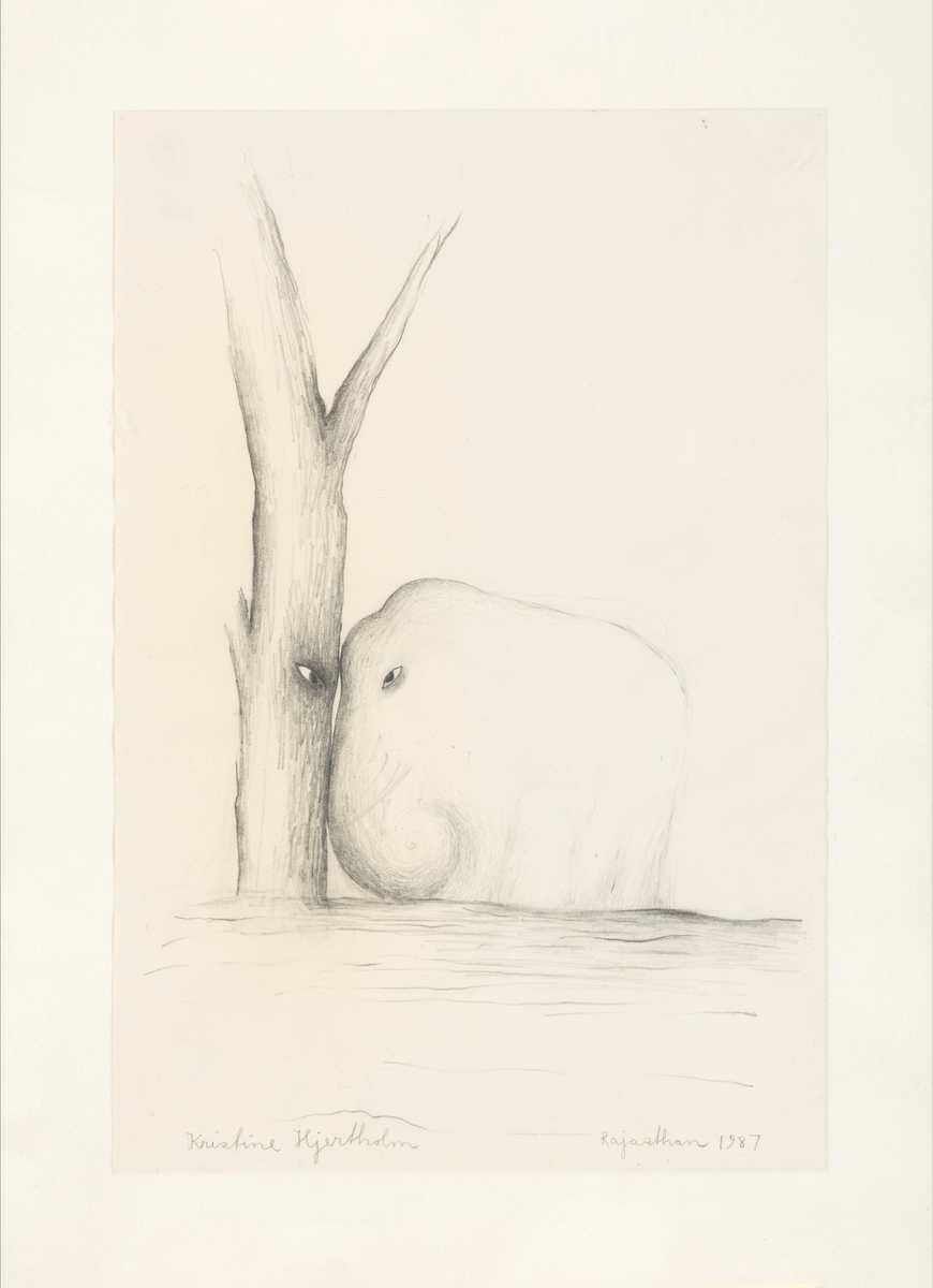 En elefant og et tre [Tegning]