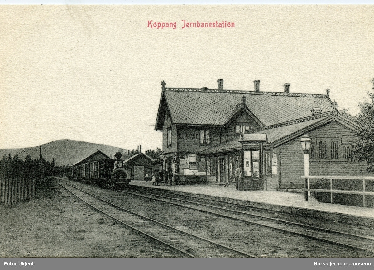 Damplokomotiv type VII med blandet tog til Hamar på Koppang stasjon