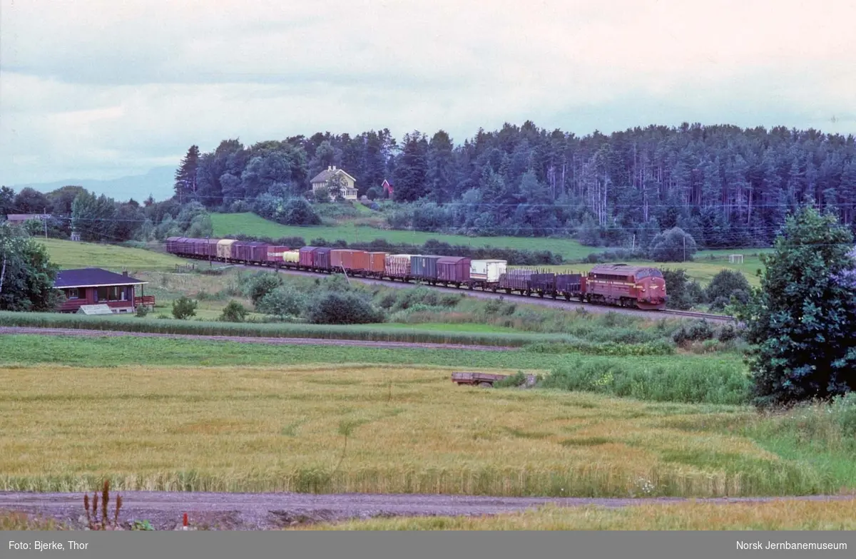 Godstog 5793 mellom Haugan og Torp, trukket av diesellokomotiv Di 3 605