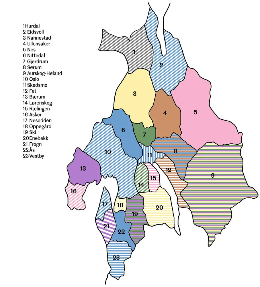 Kommuneinndelingen i Akershus 1966-2019.