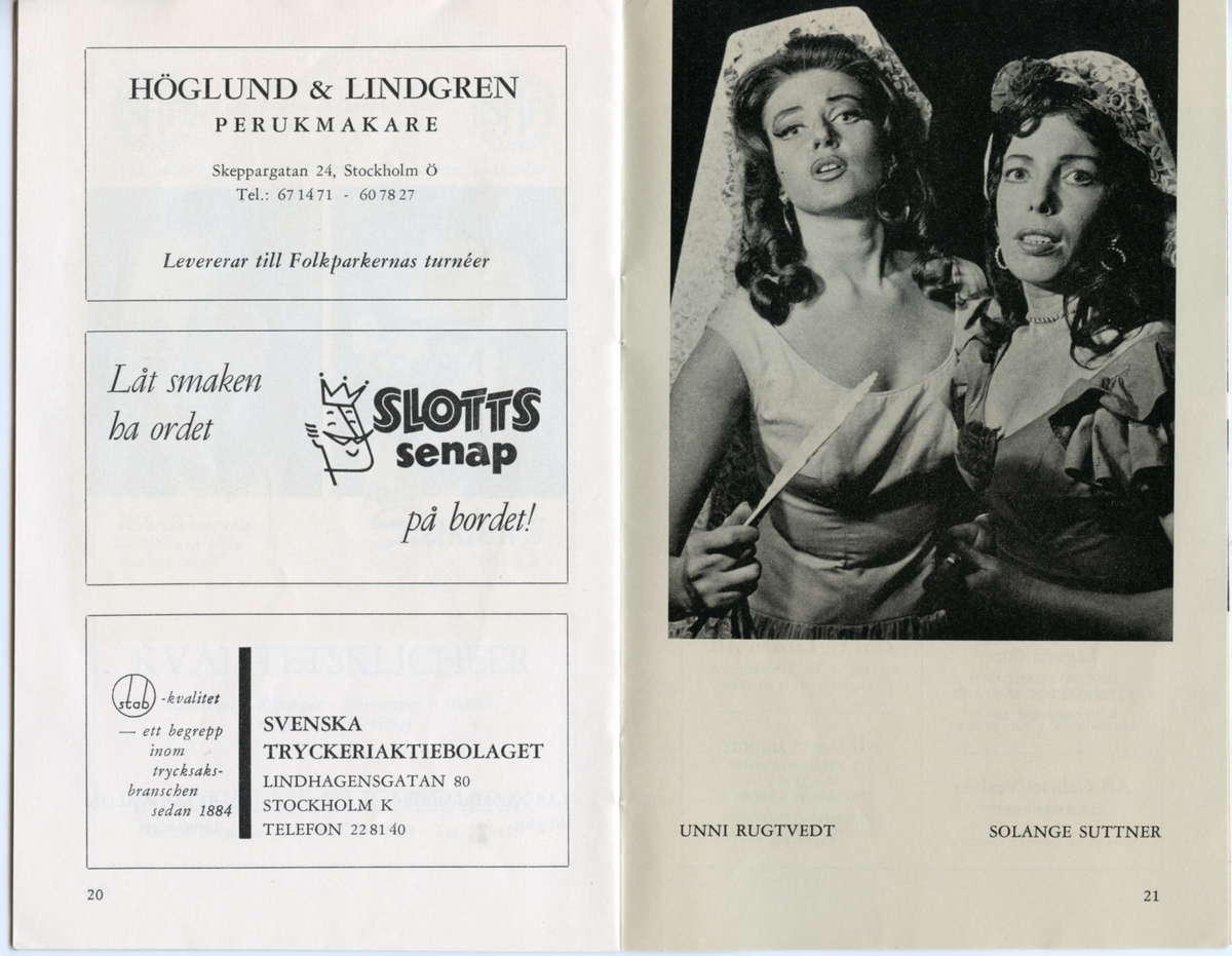 Program för Svenska teaterns uppsättning av "Carmen". Ett gästspel av Kungliga Teatern. Innehåller information om föreställningen och reklam.