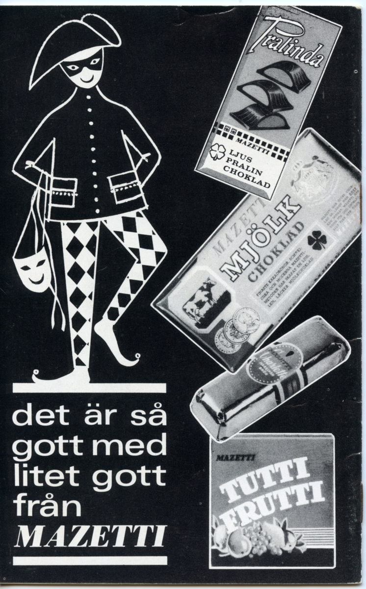 Program för Folkets Parks och Svenska teaterns uppsättning av "Amors hörna" från 1963. Innehåller information om föreställningen och reklam.