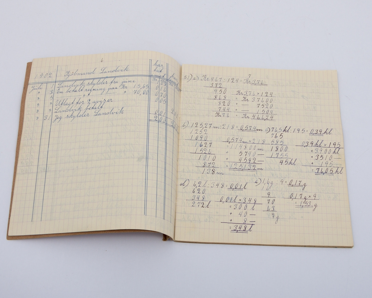 Skrivebok eller rutebok for innføring av regneoppgaver