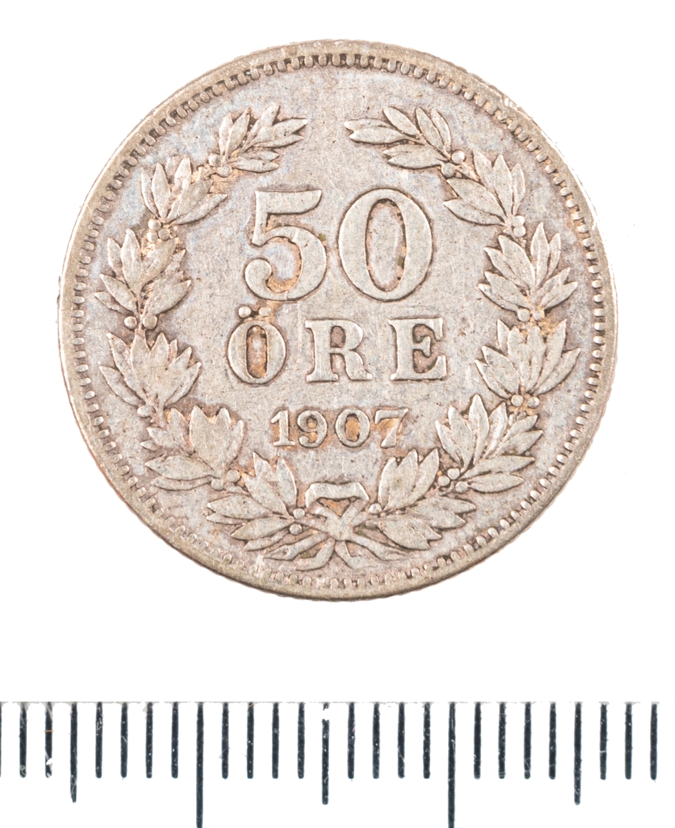 Mynt, 50 öre, 1907.
