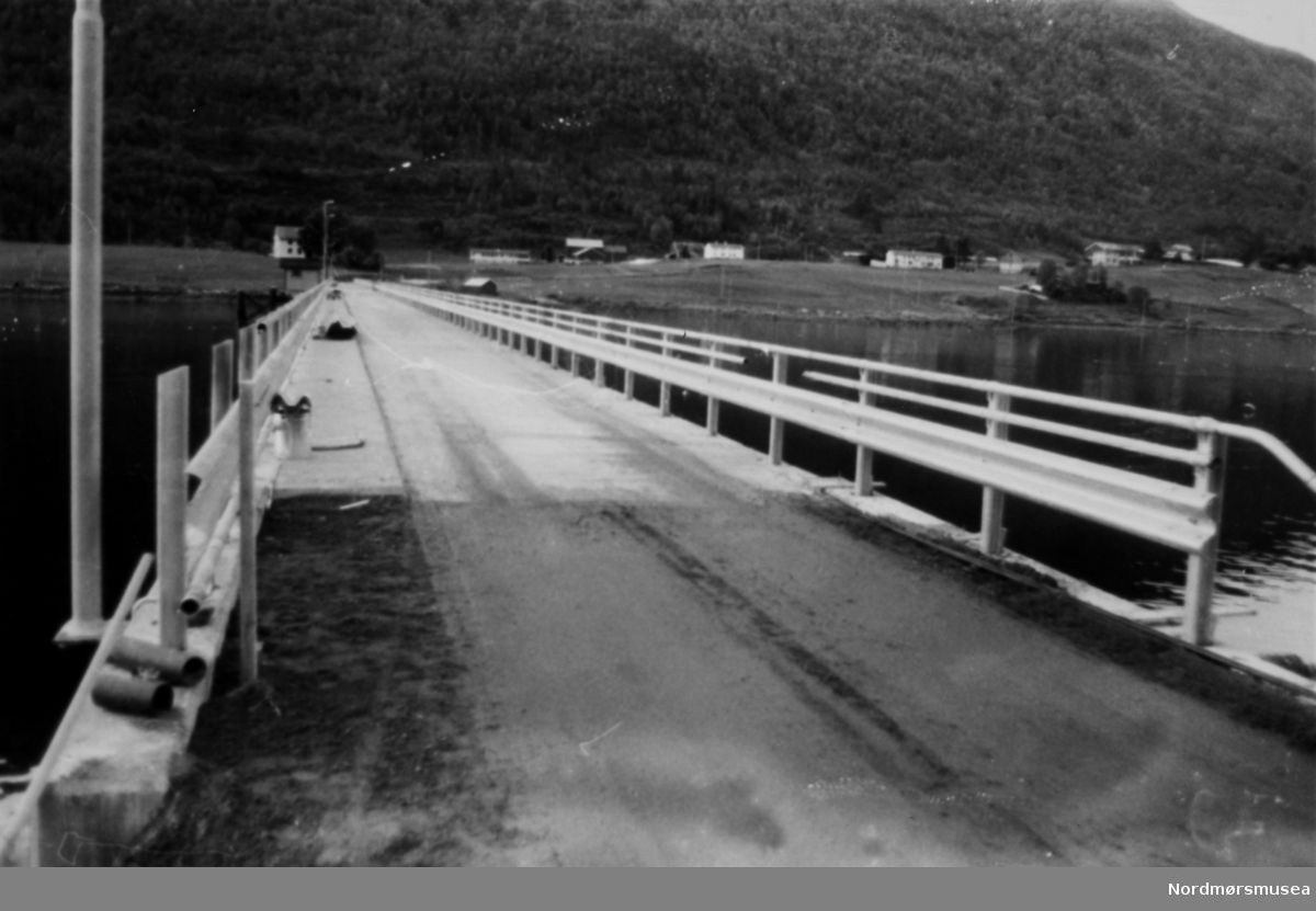 Vippebroen i Bøfjorden 1992. Det kan være en sammenkomst etter at ny bro ble bygget. Den gamle broen ble sterkt skadet i orkanen i 1992, etter en lastebåt slet seg og drev inn i broen. (info: Arnfinn Herkedal)  -  mot Bølandet.
brubyggere fra Statens vegvesen. Nordmøre.  bildet er fra avisa Tidens Krav sitt arkiv i tidsrommet 1970-1994. Nå i Nordmøre museums fotosamling.