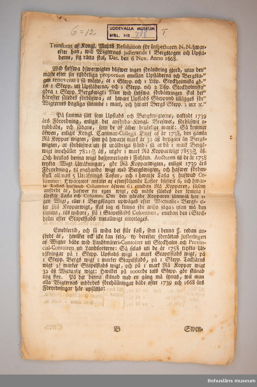 Kort Afhandling om Måttstockarna För Jemtjocka och Bulkiga Kärlil.
Af
C. F. R.

Boken är överförd från Bohusläns museums bibliotek till föremålssamlingarna 2009.
I boken förvaras en handskriven namnsdagshälsning med vers, daterad 1846.