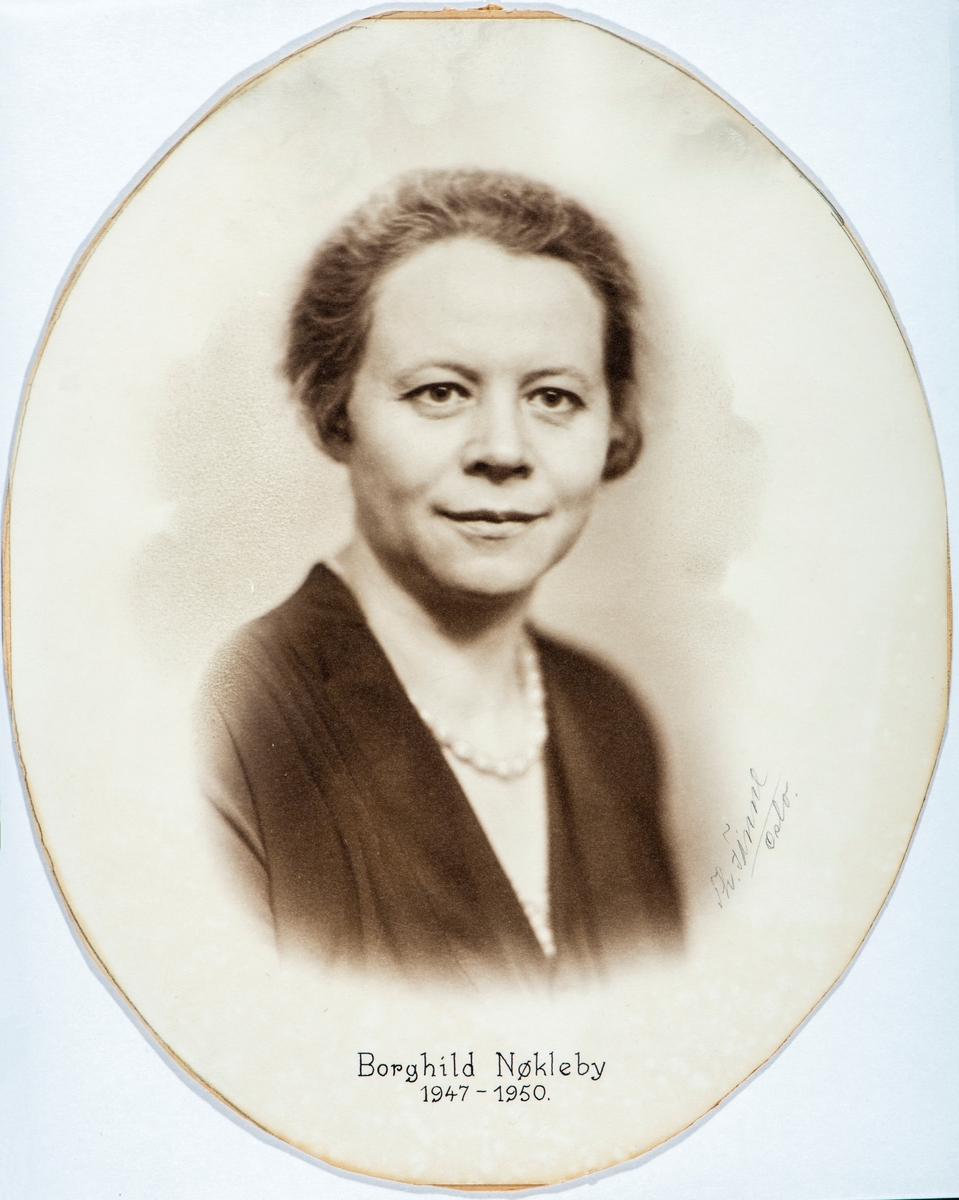 Borghild Nøkleby, leder i Oslo Kvinnelige Handelsstands Forening 1947-50