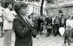 Gro Harlem Brundtland under stortingsvalgkampen 1981 i Stude