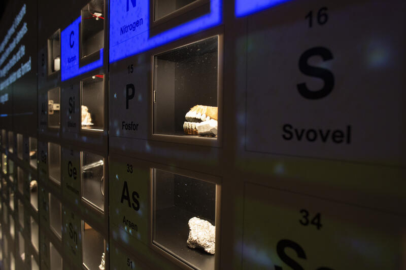 Små vinduer med 118 ulike objekter som viser hva grunnstoffenes bruksområder, i periodesystemet (Foto/Photo)