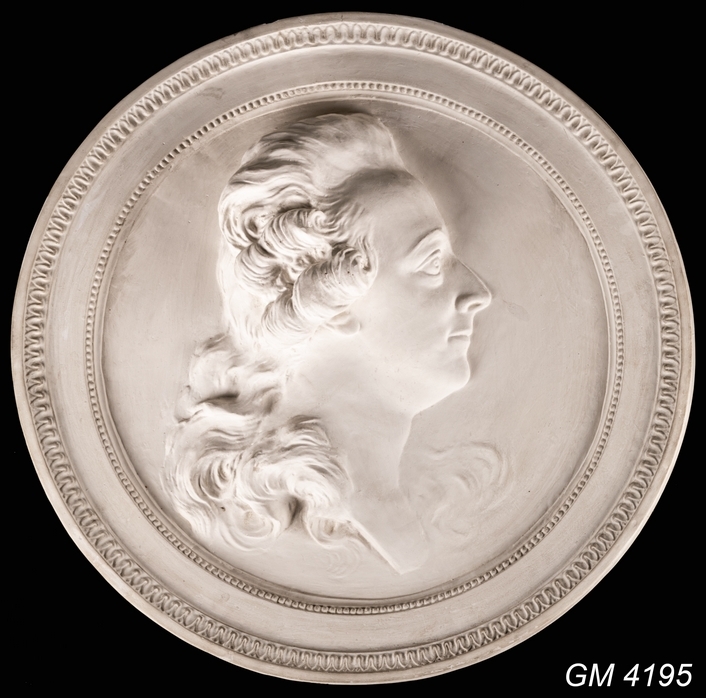 Medaljong, gipsavgjutning av Gustav III-bild.
