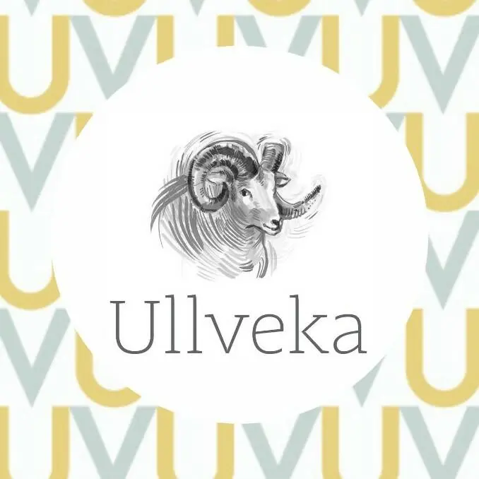 Logo ullveka, tegnet sau med krumme horn