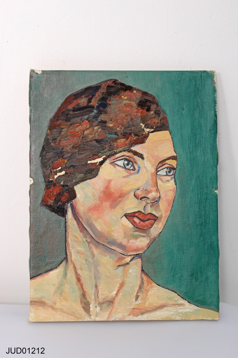 Oramad oljemålning. Porträtt av oidentifierad kvinna