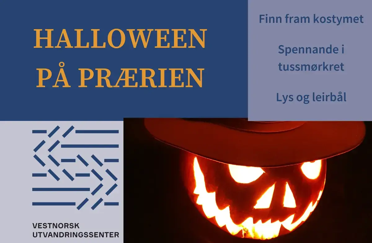 Utskåret lysende gresskar med cowboyhatt, plakat Hallowenn