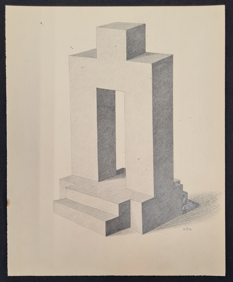 Teckning av F. A. Zettergren. En teckningsstudie av en tredimensionell modell. Daterad 10/5 1862.