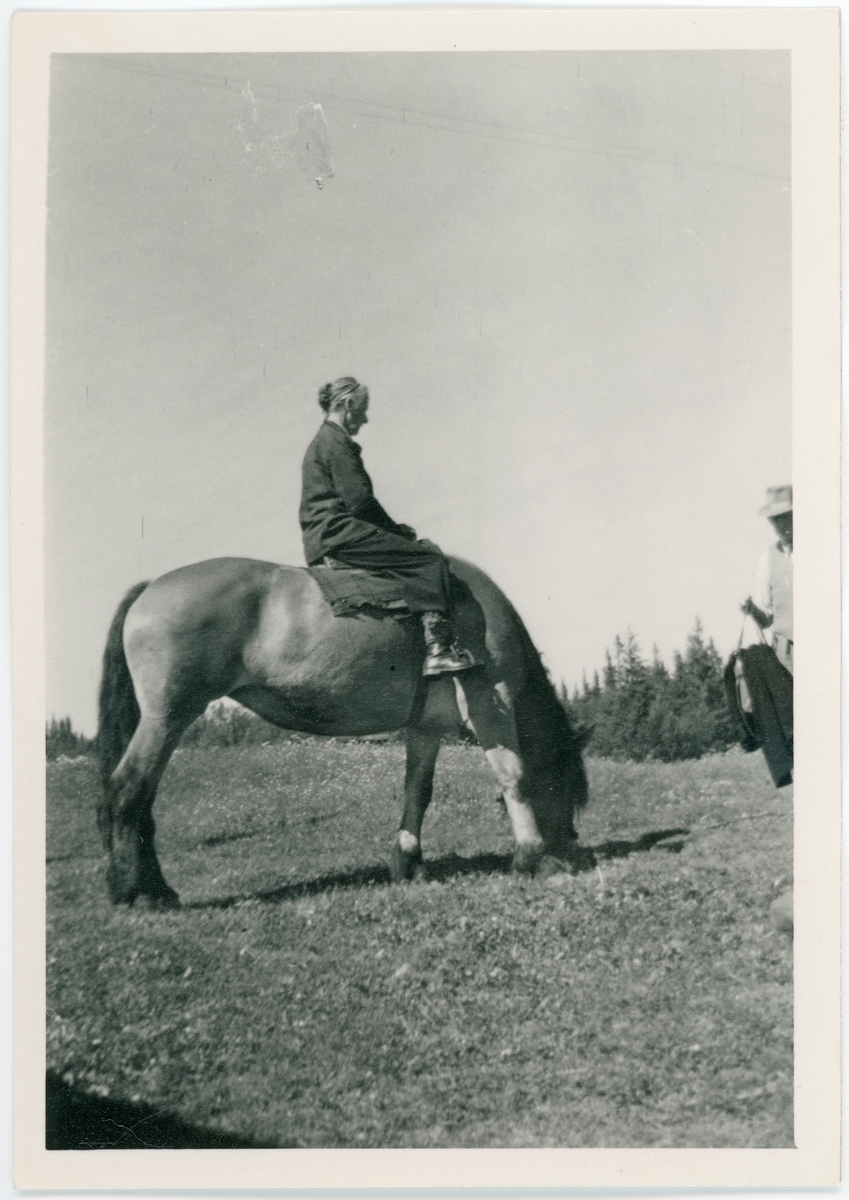 Gertrud Nilsson på sin häst, Härjedalen omkring 1930