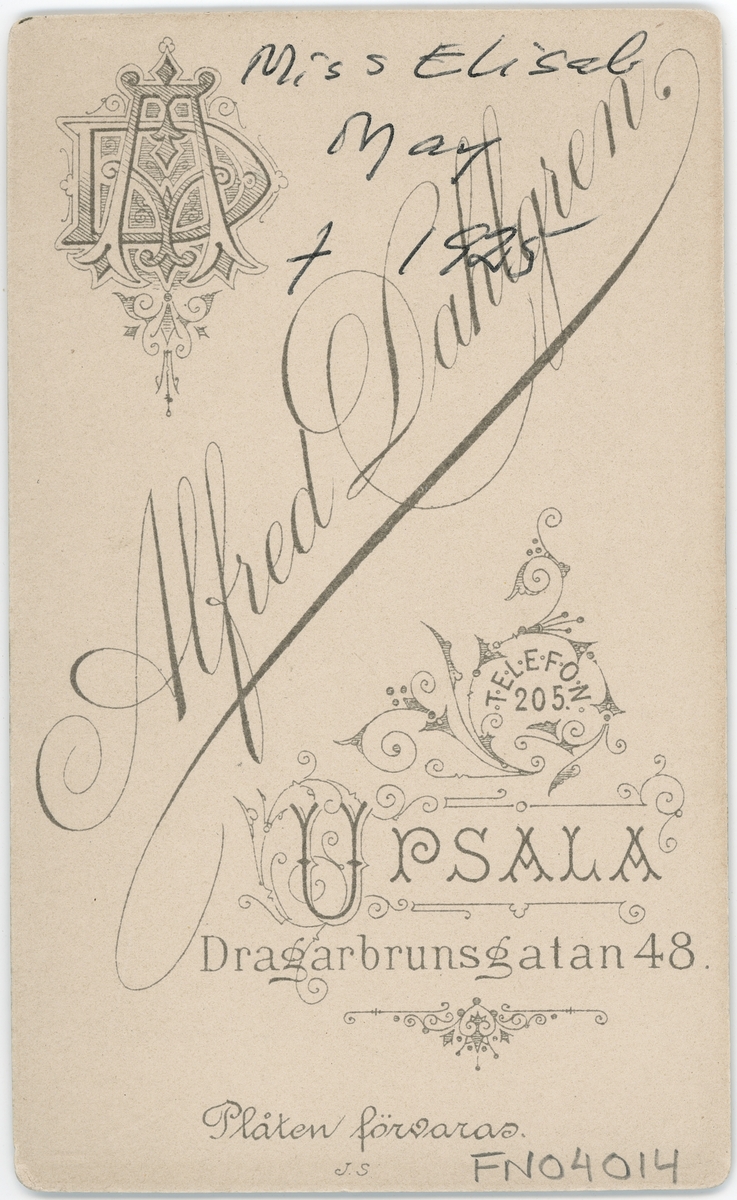 Kabinettsfotografi - miss Elisabeth May, Uppsala 1891